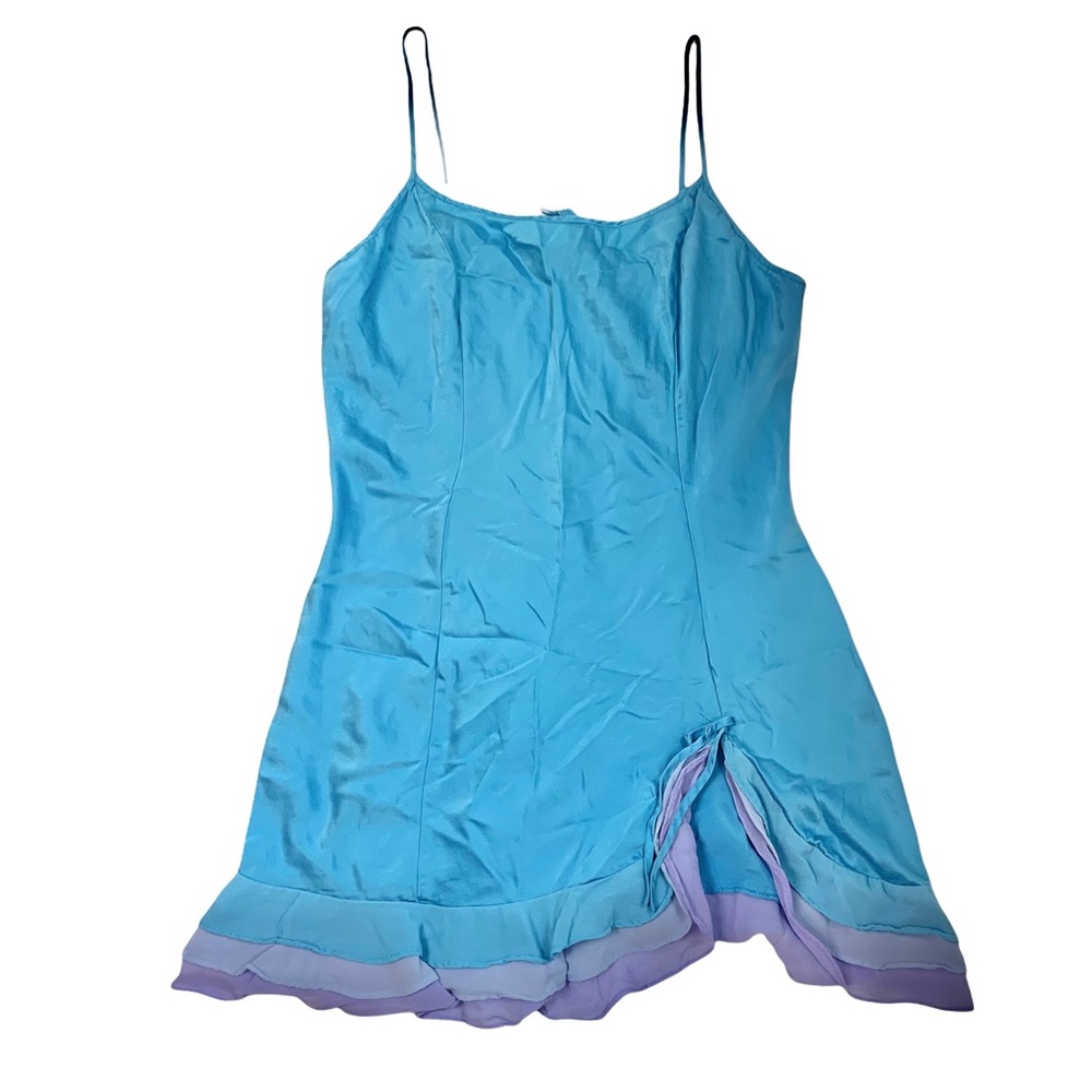 Y2K Victoria’s Secret Pure 100% Silk Blue Purple Ruffle Slip Dress Gown Size M